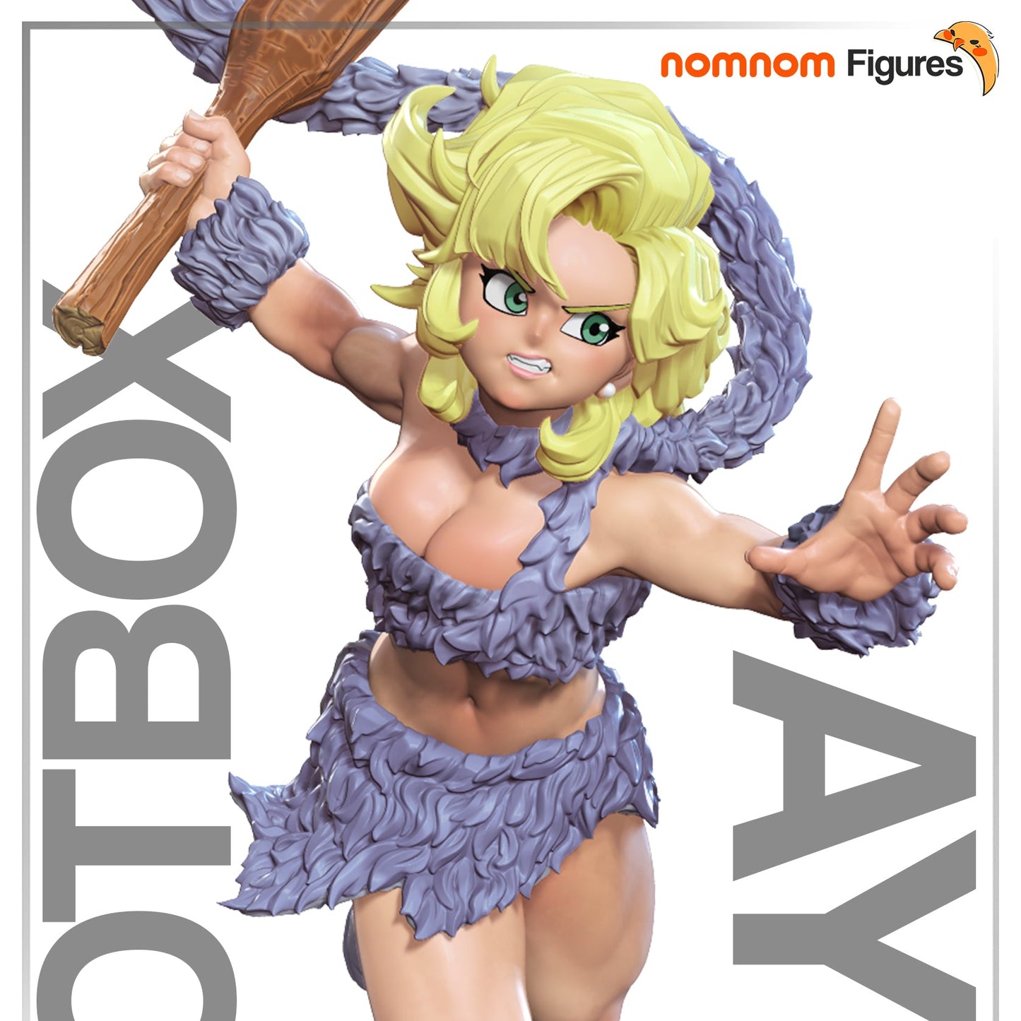 Colored render of Ayla from Chrono Trigger mid-charge with club raised, wearing fur-trimmed prehistoric attire – 1:10 scale collectible figure.