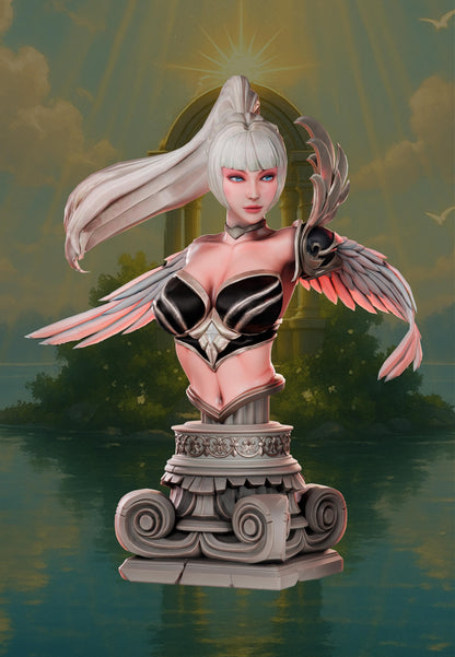 Kaelyn Radiantheart bust variant with dark celestial armor and platinum ponytail, angelic warrior collectible bust.