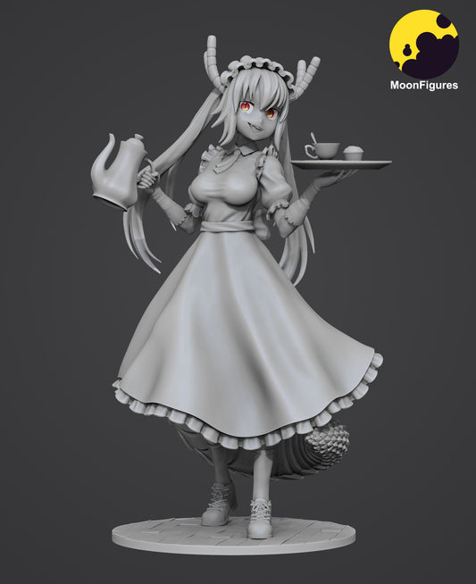 Tohru Miss Kobayashi’s Dragon Maid 1:10 scale collectible figure grayscale angled render with dragon tail visible