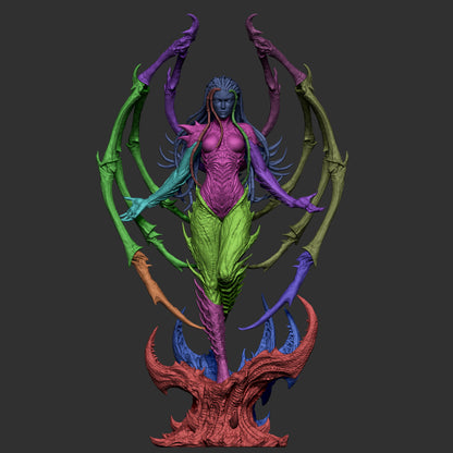 Digital render of Sarah Kerrigan Queen of Blades model with color-coded components for body, wings, and base.