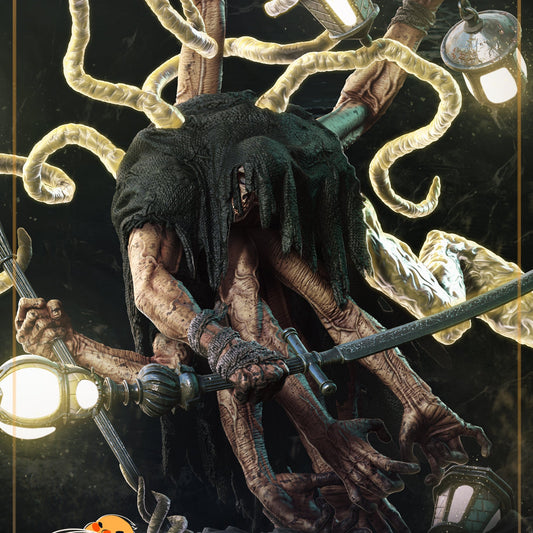 Painted Lampmaster Expedition 33 figure holding lanterns and sword