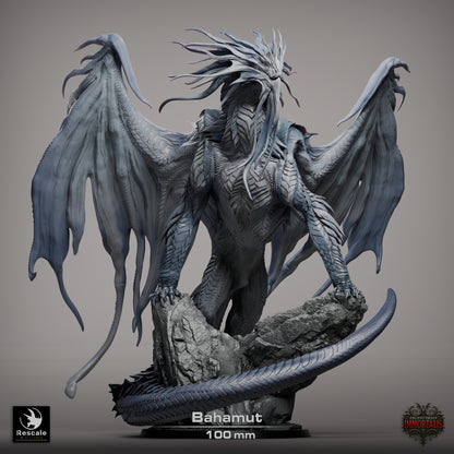 bahamut dragon figure front view wings spread standing on rock formation fantasy tabletop model collectible