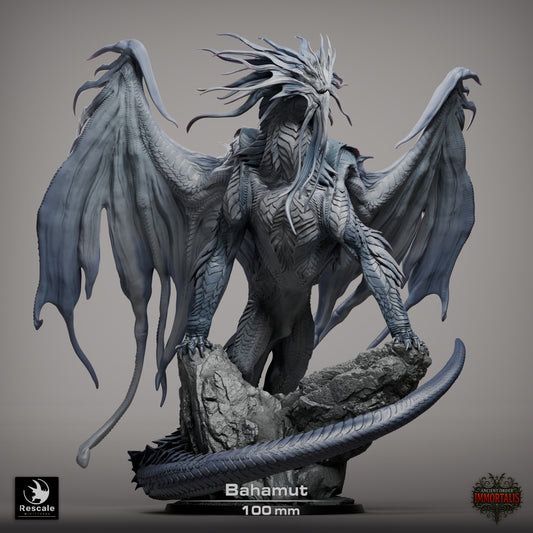 bahamut dragon figure front view wings spread standing on rock formation fantasy tabletop model collectible