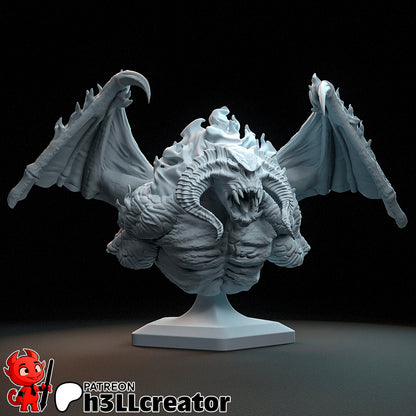 Bust sculpture of the Balrog, featuring detailed horns, snarling mouth, muscular torso, and wide-stretched wings, designed for collectible display.