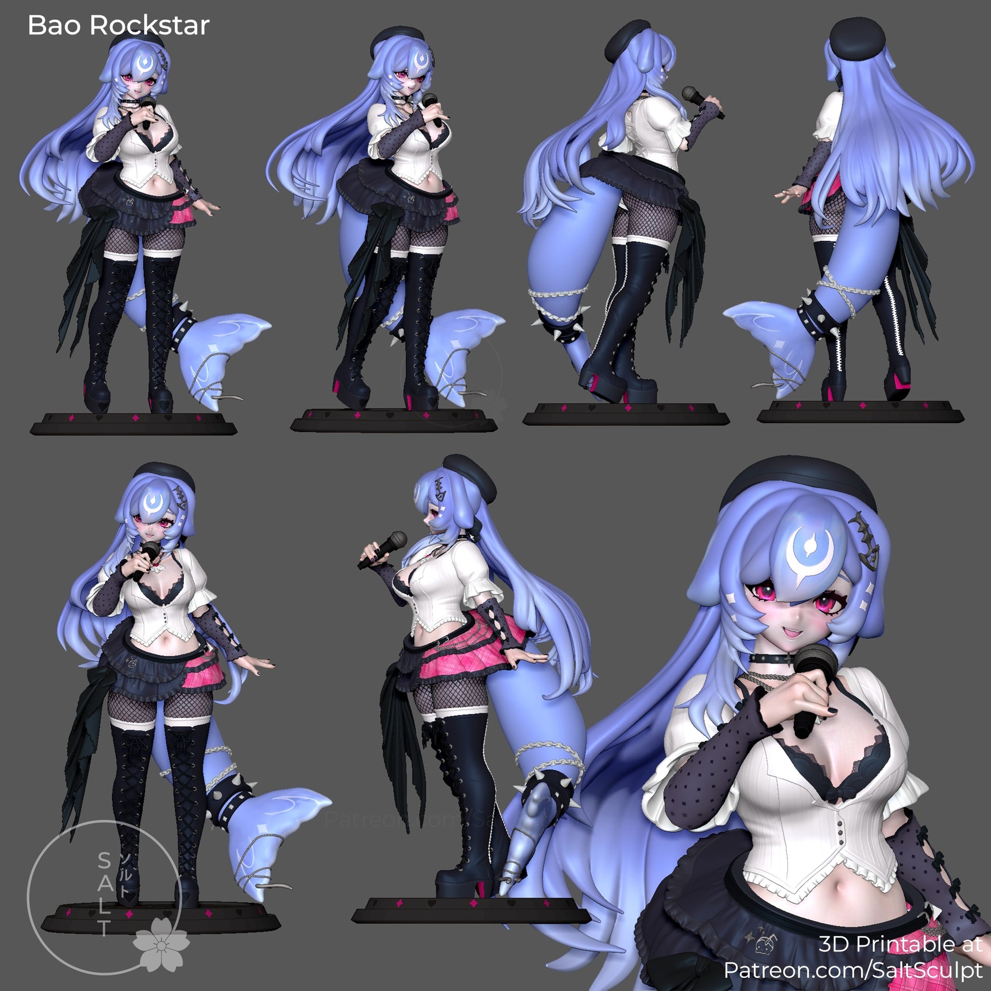 bao rockstar vtuber figure full color turnaround standing pose microphone in hand layered skirt thigh high boots whale tail anime collectible