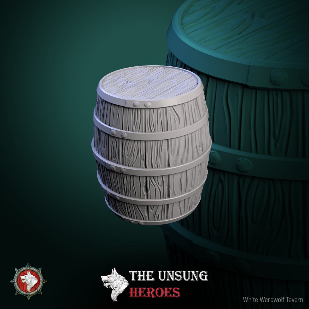 Wooden barrel – fantasy RPG tavern storage prop for D&D, Pathfinder, and Warhammer terrain.