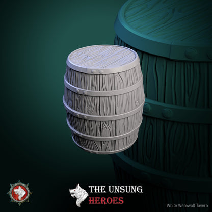 Wooden barrel – fantasy RPG tavern storage prop for D&D, Pathfinder, and Warhammer terrain.