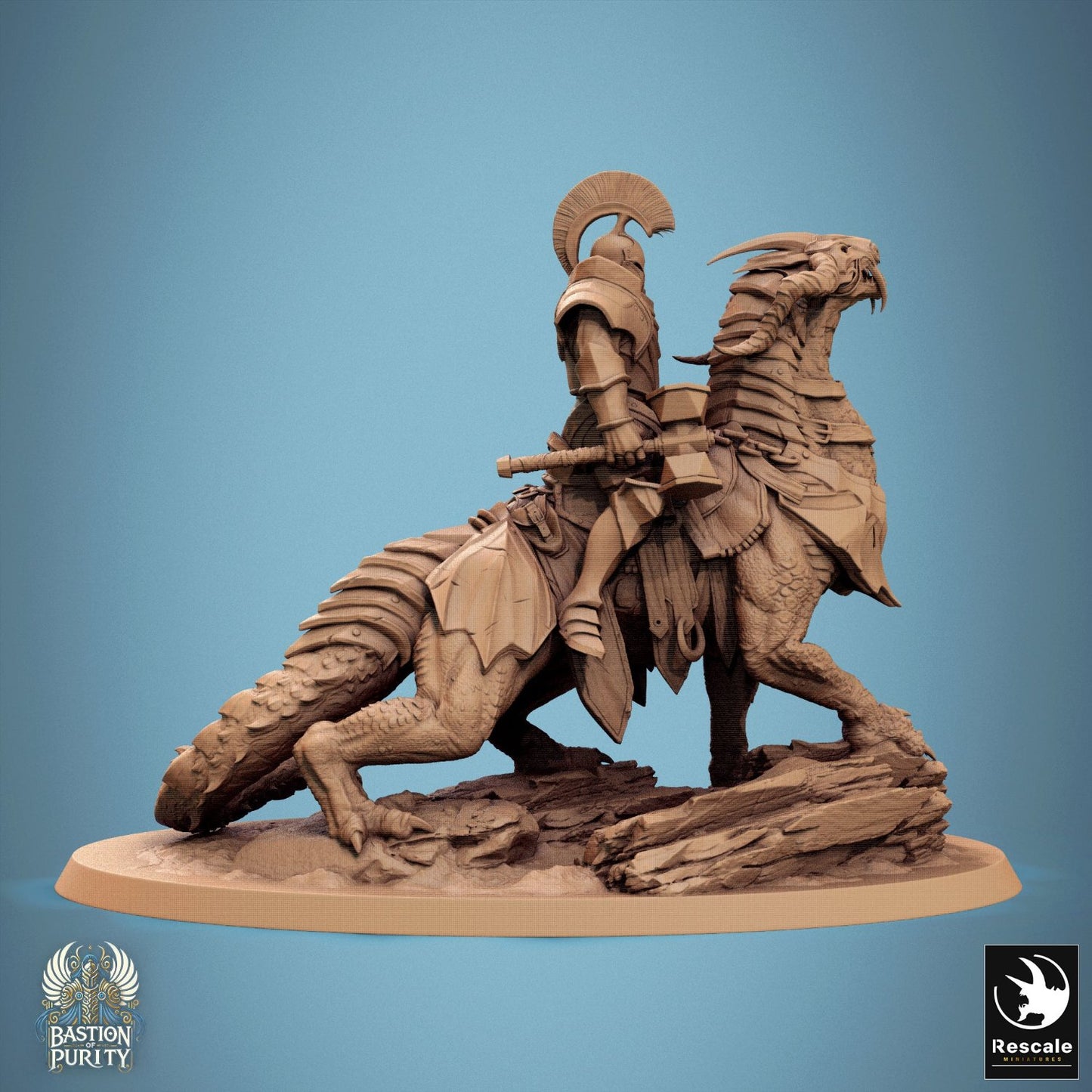 A roaring Dragoryx mount, ridden by an armored figure, captured with impressive details in both rider and beast.