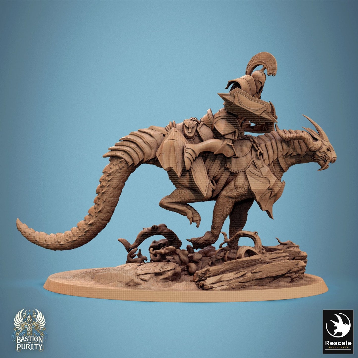 The Dragoryx mount in mid-run, its powerful limbs in motion with the rider poised atop.