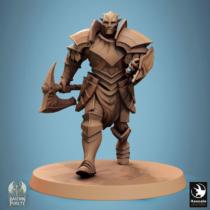 Sentinel of Aetherium dashing forward with a battle axe, armor clanking with each step. A great miniature for players wanting to unleash some high-speed hack-and-slash tactics.