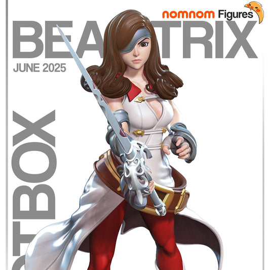 Colored render of Beatrix from Final Fantasy IX holding her sword forward in a determined pose, wearing red leggings and white armor.