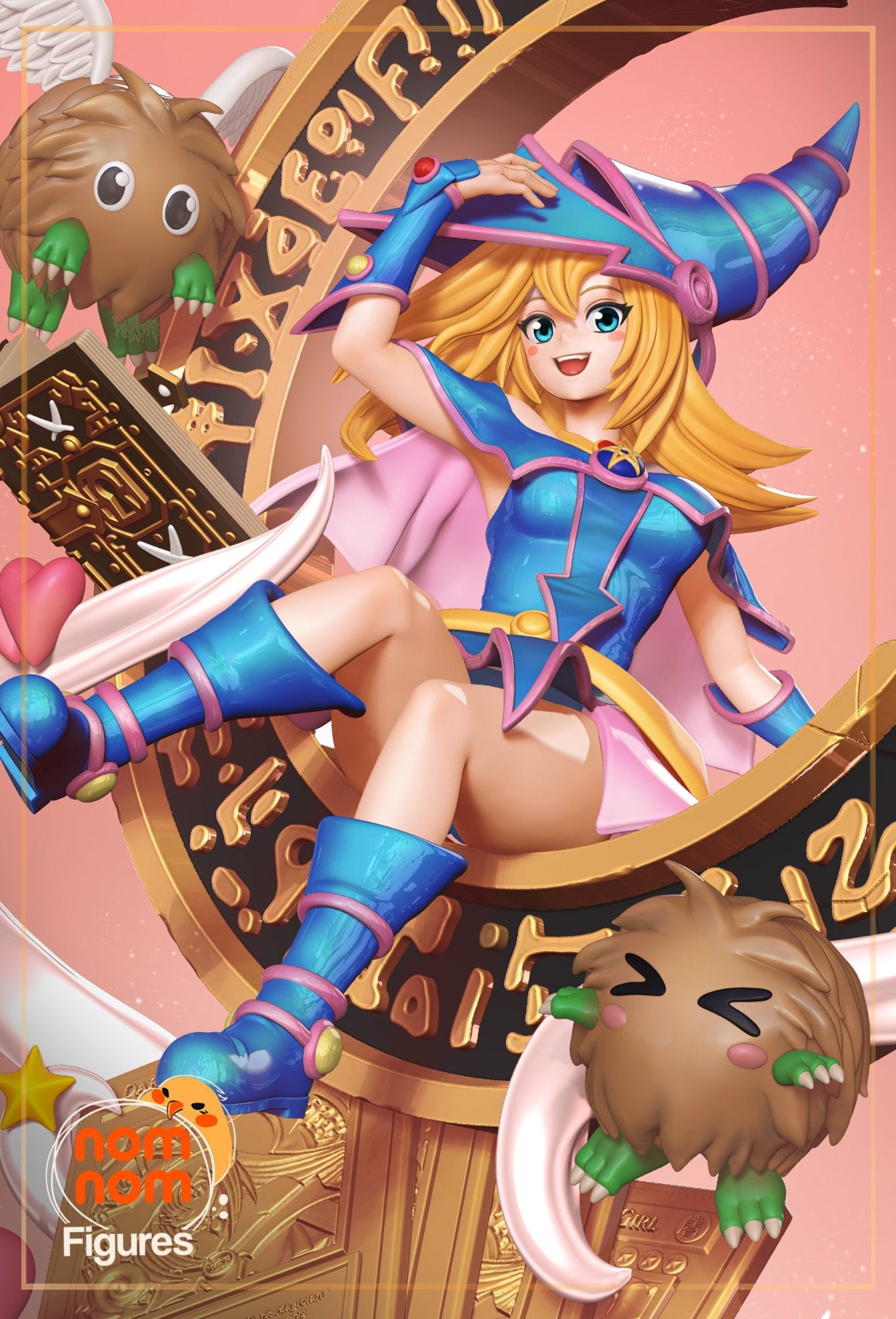 Close-up view of Dark Magician Girl’s detailed features, highlighting her magical staff and flowing outfit.