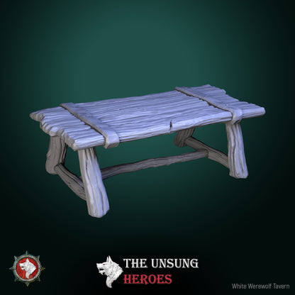 Wooden tavern table– fantasy RPG furniture terrain for Dungeons & Dragons, Pathfinder, and medieval fantasy games.