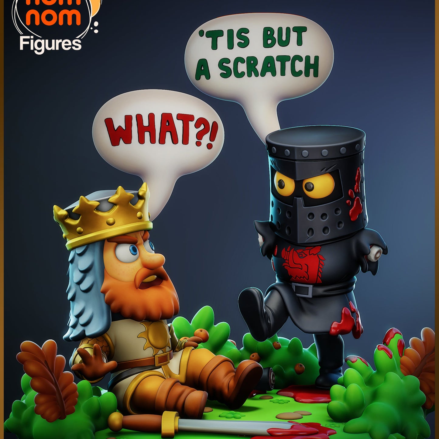 Chibi Black Knight collectible figure holding a sword, standing defiantly with comedic proportions.
