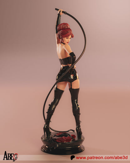 Black Queen Jean Grey 1:4 scale figure rear view, showcasing whip raised behind her, high-heeled boots, corset back, and detailed base.