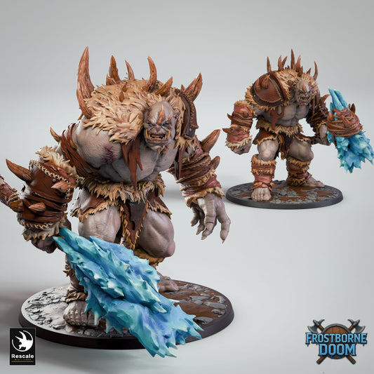 Blizzard Troll pair standing on icy terrain with spiked shoulders and snarling expressions.