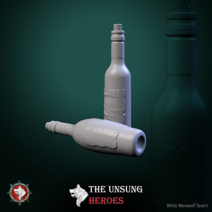 Pair of rustic wine bottles with corks – fantasy RPG tavern prop for Dungeons & Dragons and Warhammer settings