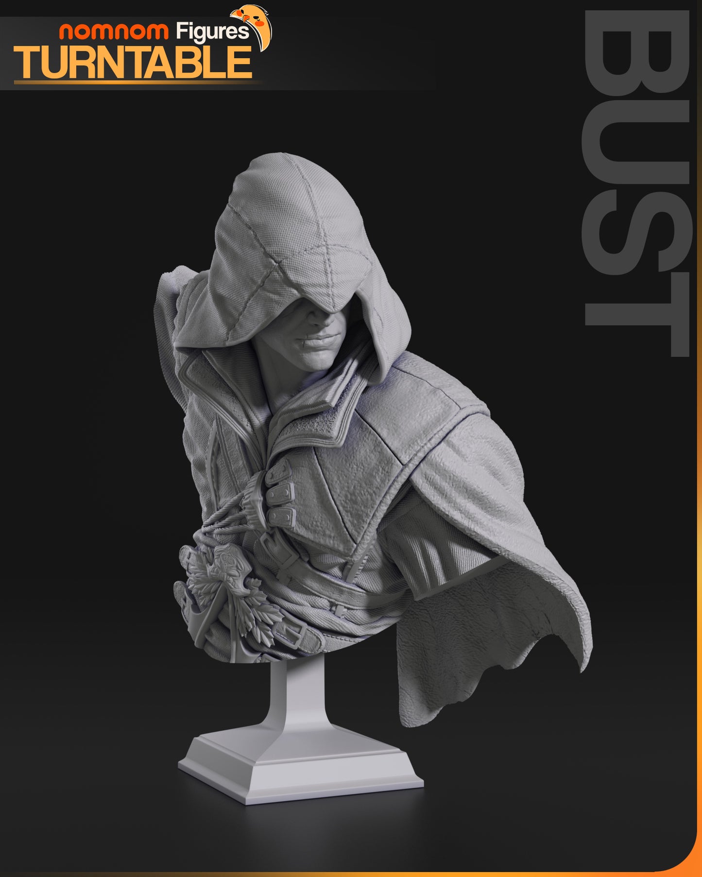 Ezio bust view showing detailed sculpted hood and hidden blades from Assassin's Creed.