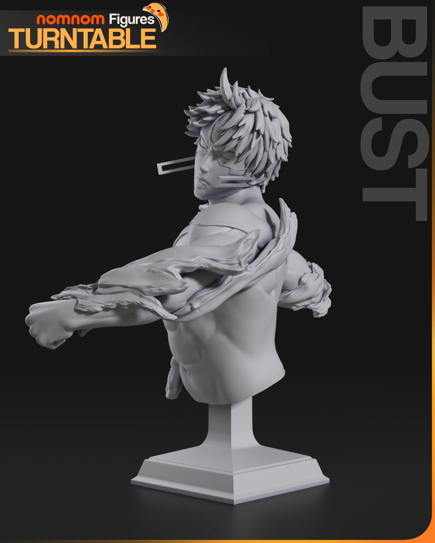 jiji evil eye dandadan bust sculpt twisting torso raised arm flowing fabric anime statue collectible