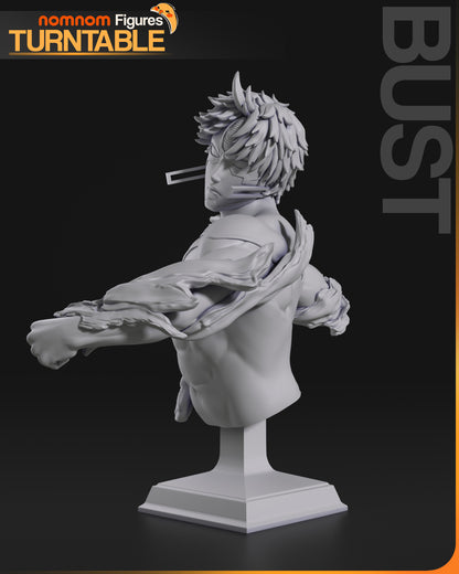 jiji evil eye dandadan bust sculpt twisting torso raised arm flowing fabric anime statue collectible