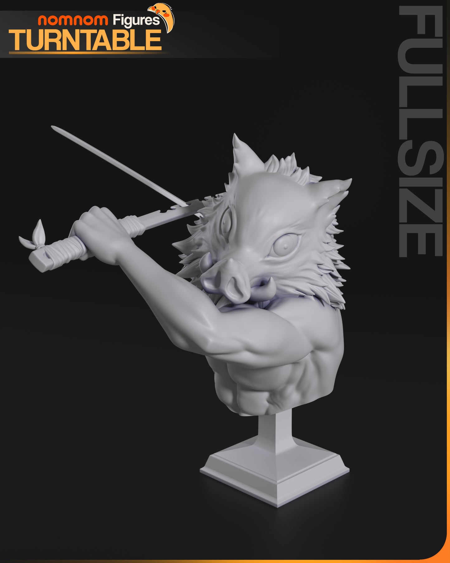 Inosuke Hashibira bust showcasing his boar mask and muscular frame, holding dual blades in an iconic pose.