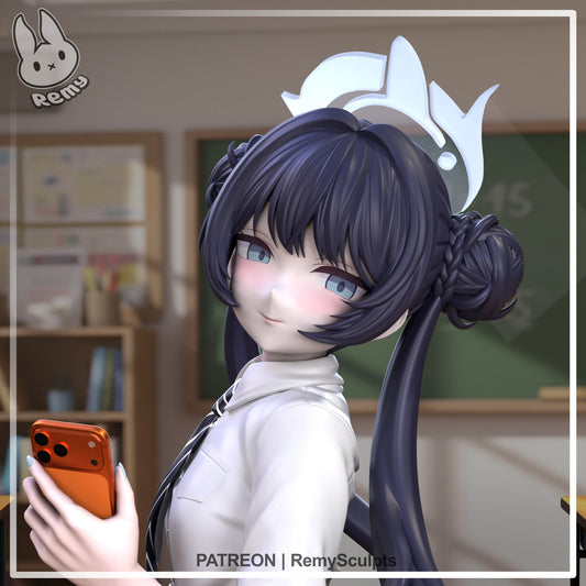 Ryuuge Kisaki Blue Archive figure close up portrait showing braided hair buns headpiece calm expression school uniform collar and phone detail 1 7 scale anime collectible