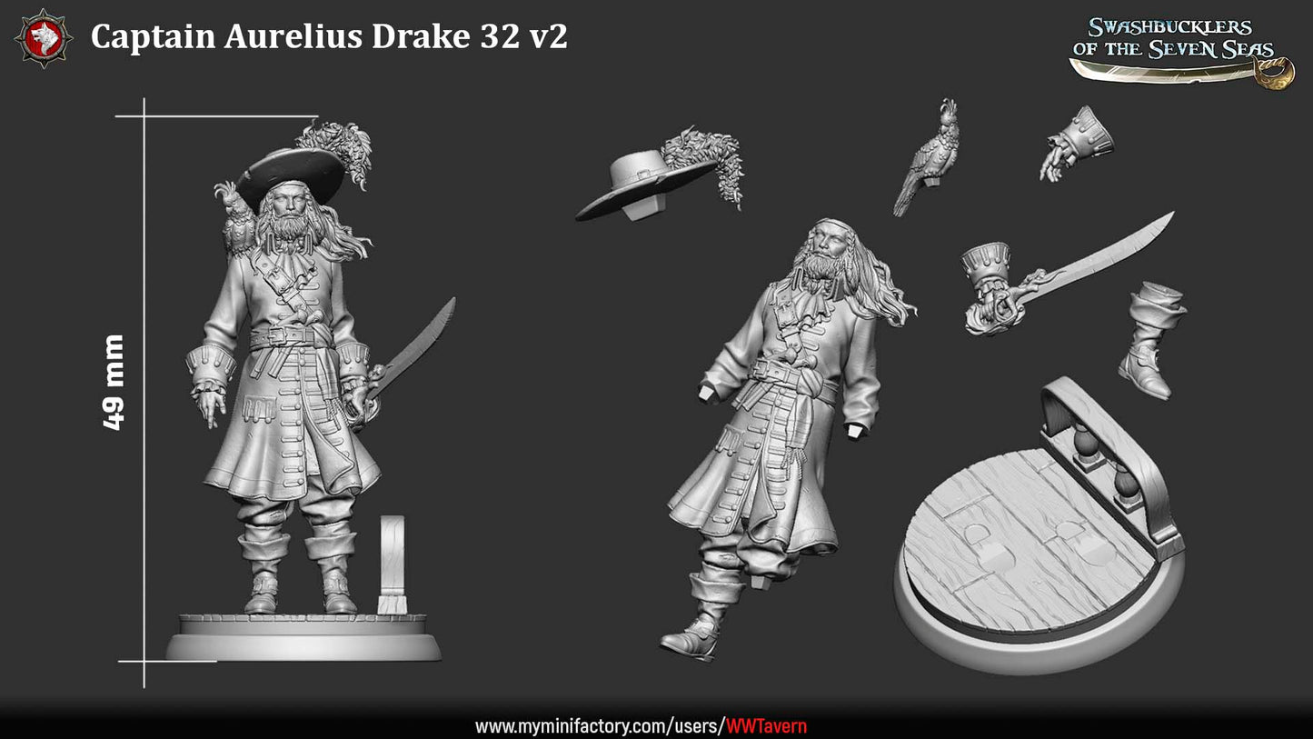 Captain Aurelius Drake – Pirate Captain Swashbuckler – Miniature & Bust