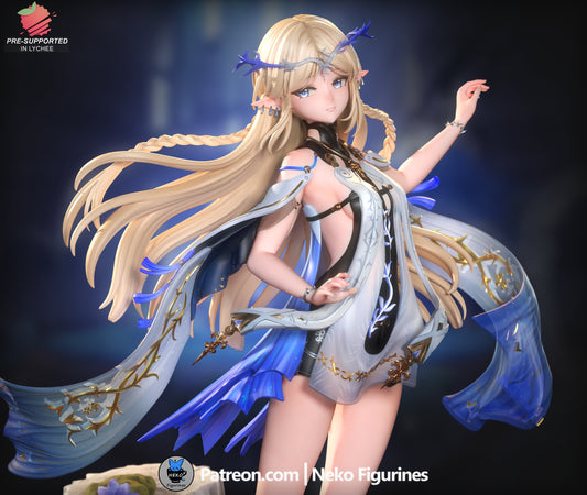 Painted render of Cartethyia Wuthering Waves 1:7 scale figure with ornate dress, flowing hair, and scenic collectible base
