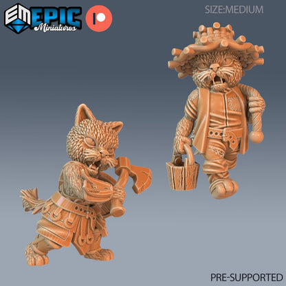 This feline warrior grips a battle axe in a fearsome pose, ready for close combat. The figure's intricately crafted armor and determined expression make it a great addition for fantasy RPGs like D&D.