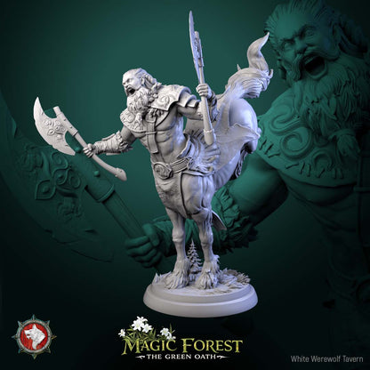 Centaur Warrior V4 battle roar pose dual weapons axe and spear human centaur fighter miniature
