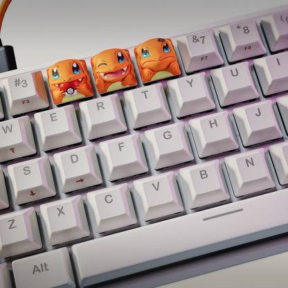 Top view of full keyboard with Charmander keycap set by NomNom Figures