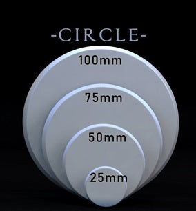 Circular miniature bases ranging from 25mm to 100mm, perfect for fitting figures in games like Dungeons & Dragons and other fantasy settings.