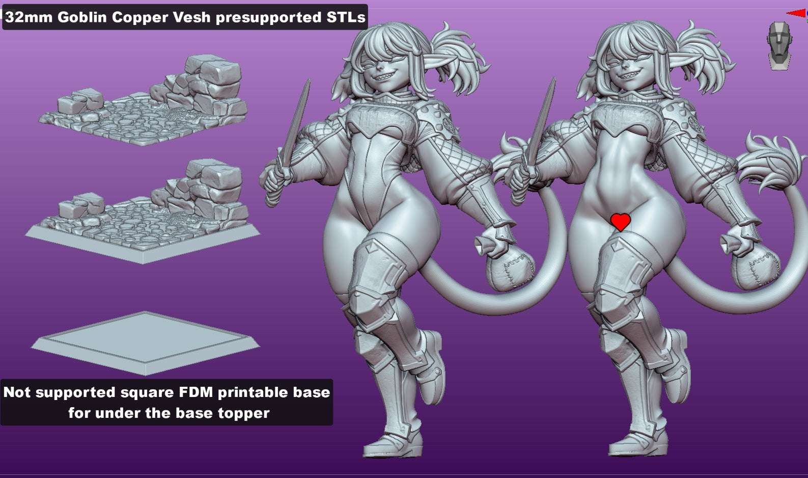 Goblin bandit miniature NSFW variant with exposed bodysuit details, same running rogue pose and dagger weapon