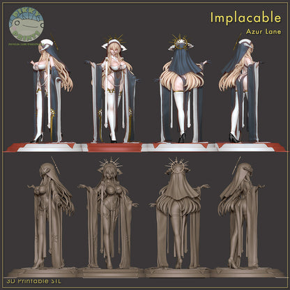 Implacable Azur Lane figure multi-angle collage showing front, side, and rear views with halo and robes