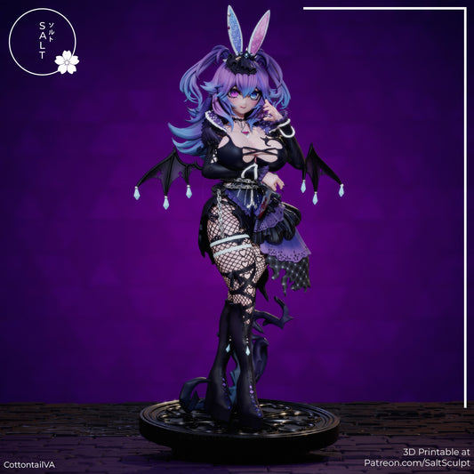 CottontailVA vtuber bunny succubus 1:7 scale figure full body front view with bat wings and decorative base