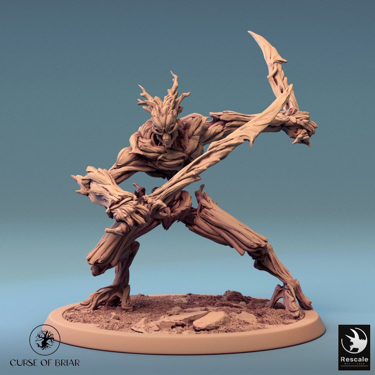 Branchblade Barkclad crouching and crossing its tree-swords as if challenging you to the ultimate gardening duel.