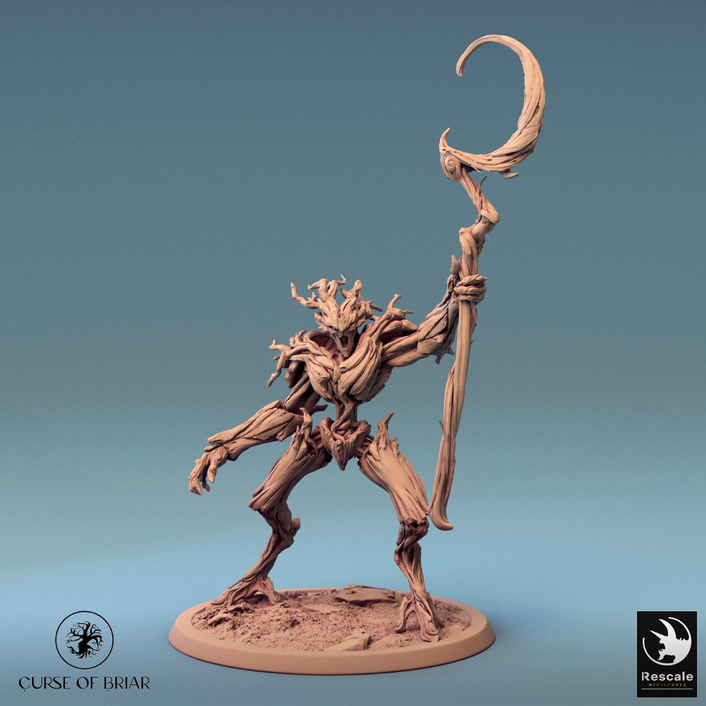 BranchBlade Treefolk holding a crescent-shaped staff, standing defiantly.