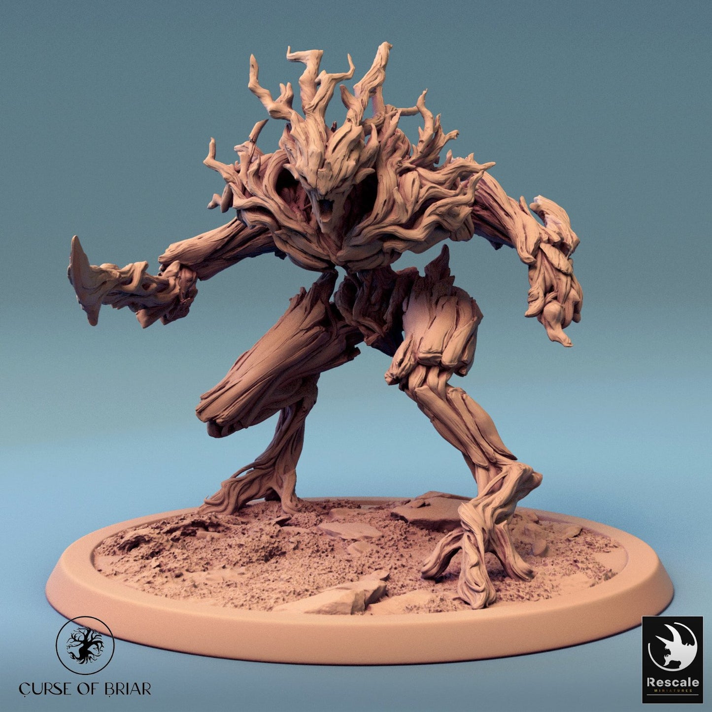 BranchBlade Treefolk standing upright with branch arms extended with sword in hand, prepared for combat.