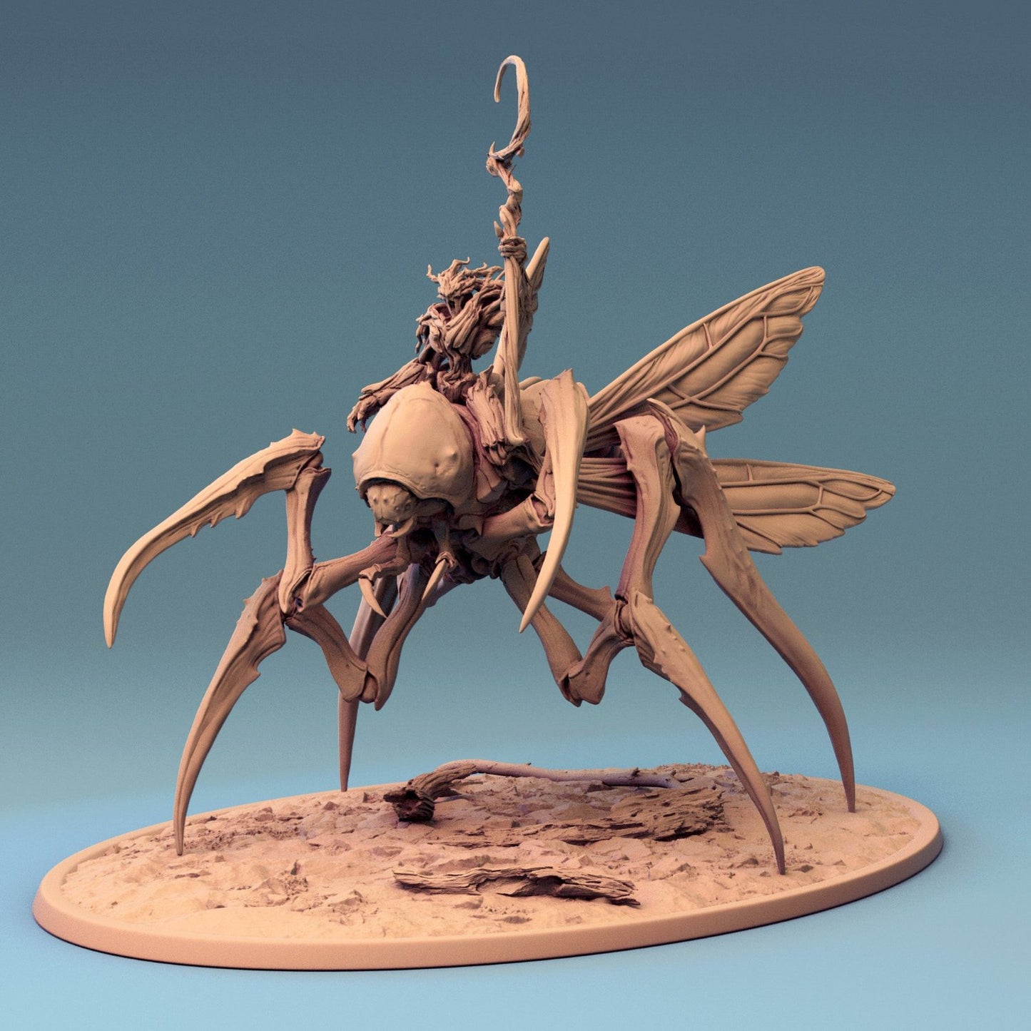  The insectoid Fyrionis with a rider holding a staff. It looks like it's casting something nasty—probably a spell to make your players squirm.