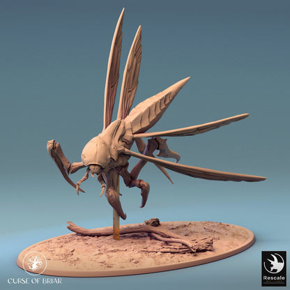 Fyrionis side view - The side view of the giant insectoid Fyrionis, showcasing its long legs and sharp appendages. Perfect for an ominous entry in your dark fantasy game.