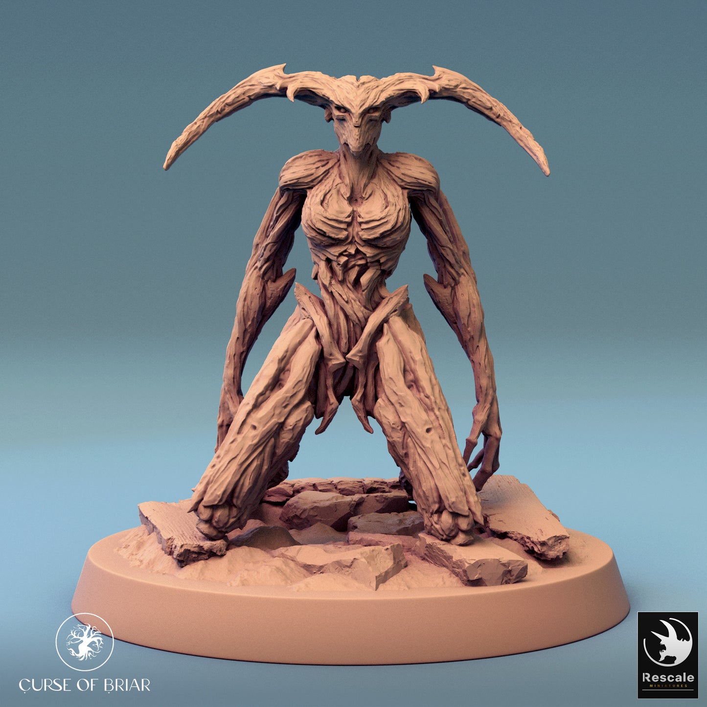 A wood fey miniature in a kneeling stance.