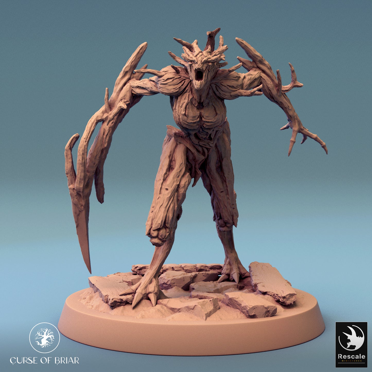 Wood Fey standing in an intimidating pose, one arm raised backwards, with branches sharpened—giving off strong 'Do not mess with this forest' vibes.