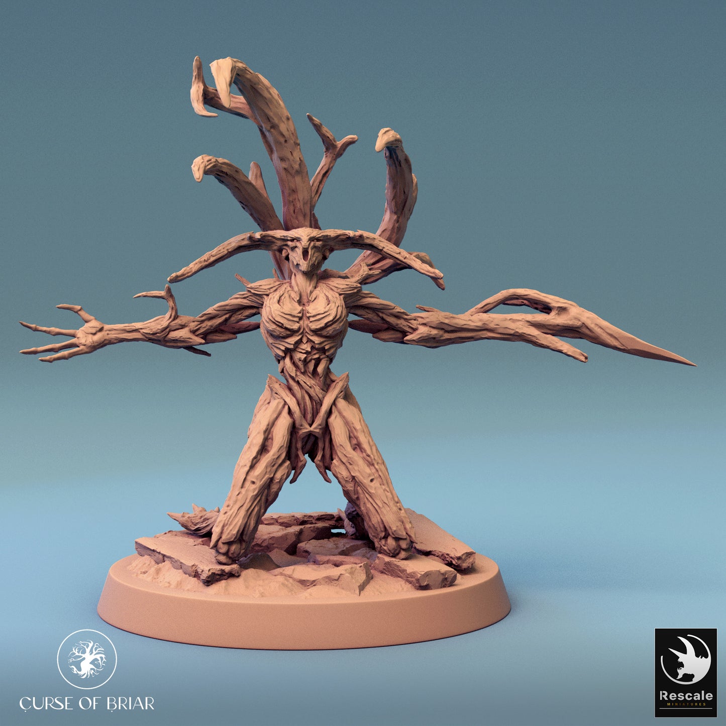 Wood Fey raising an arm as if hailing a cab... a cab through a mystical forest. This figure captures the spirit of nature's wrath with dramatic poses, ideal for tabletop RPG games.