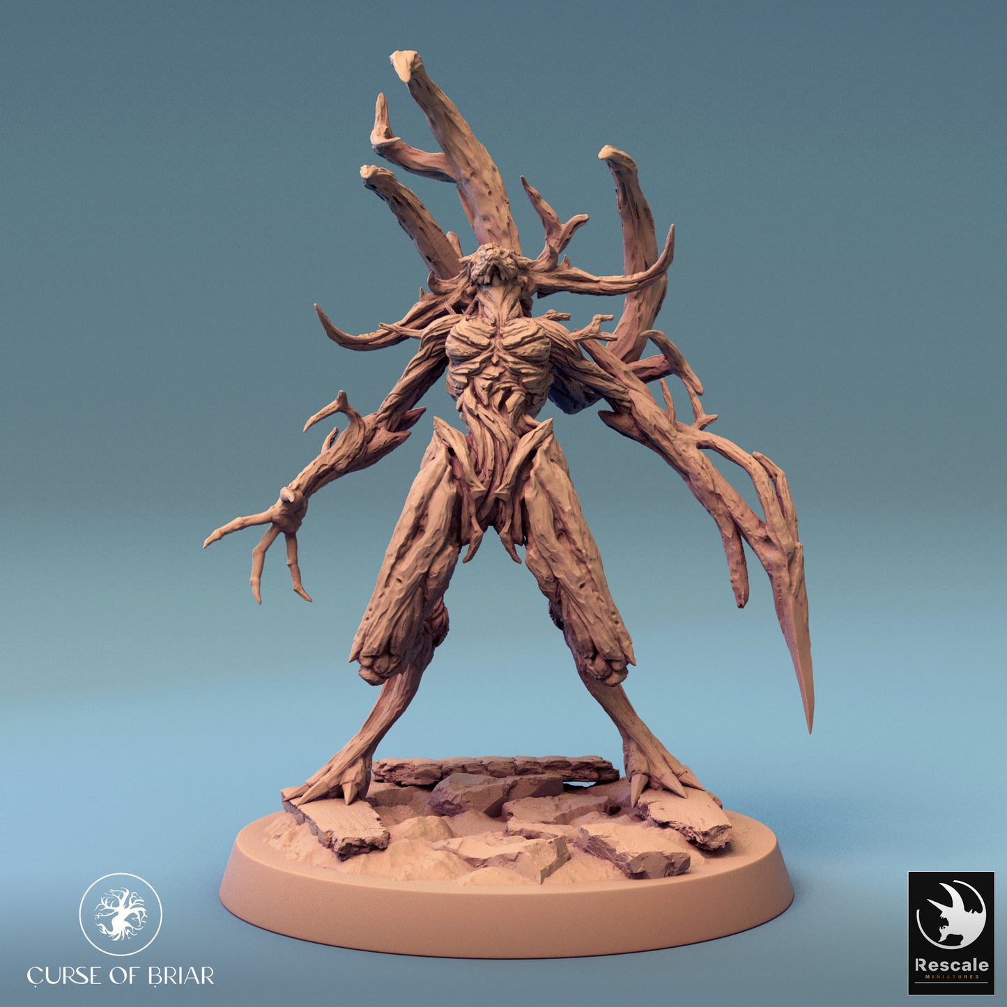 Wood Fey with head tilted back and arms spread to it's side in a screaming pose.