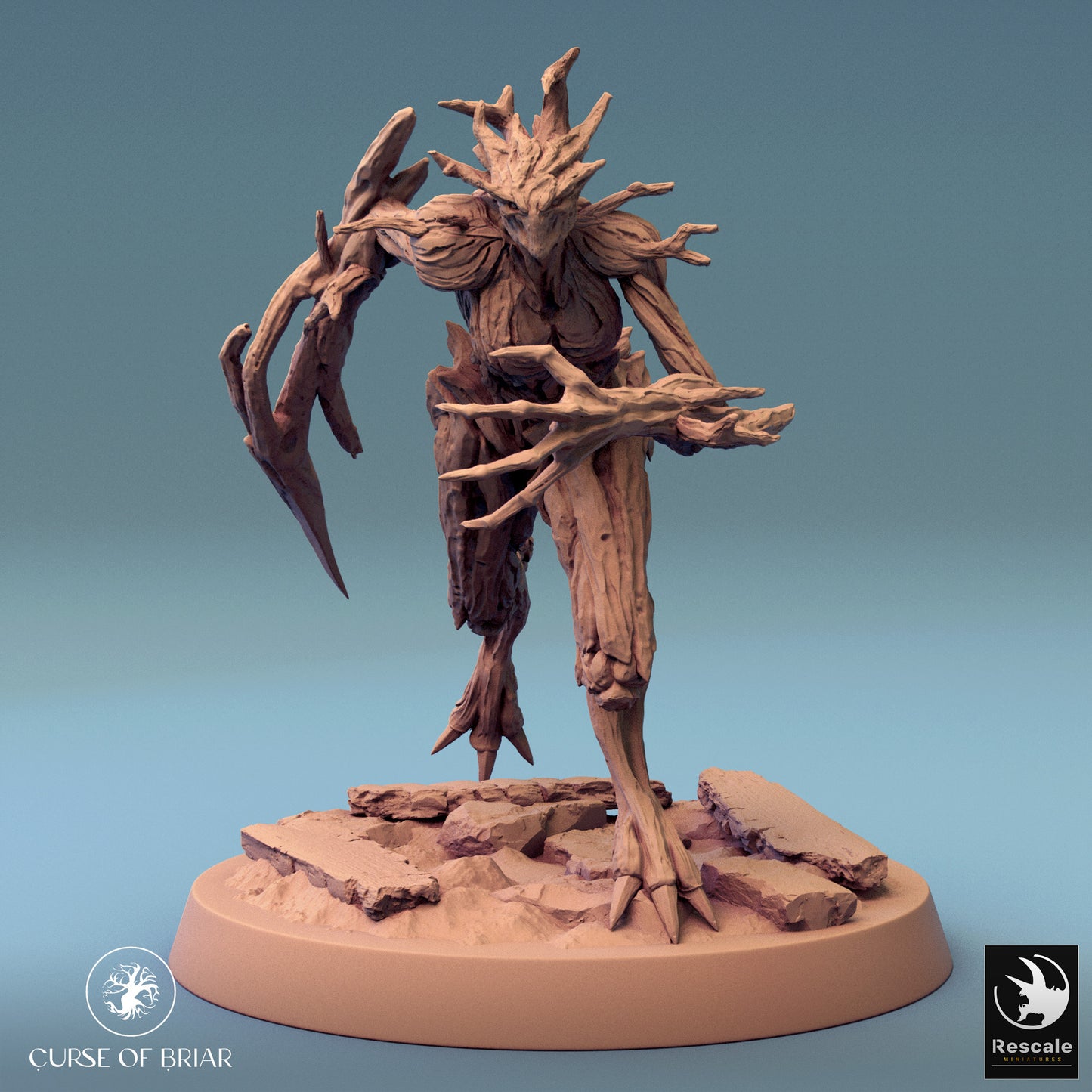 Charging forward, this Wood Fey is on the hunt. Maybe it’s after the adventurer who dared cut down a tree, or maybe it’s just late for a dryad’s birthday party. Great for an action-packed scene in any TTRPG campaign.