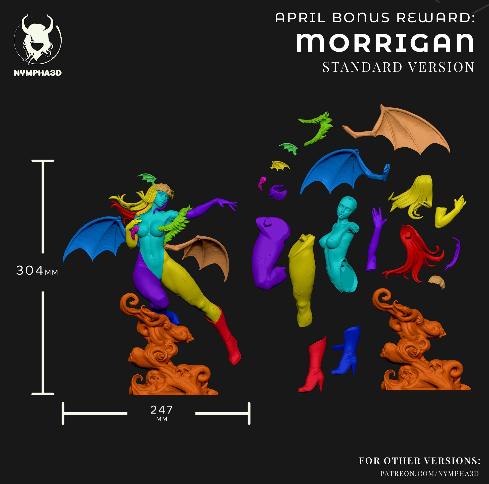 Morrigan Aensland parts layout separated components wings body base display