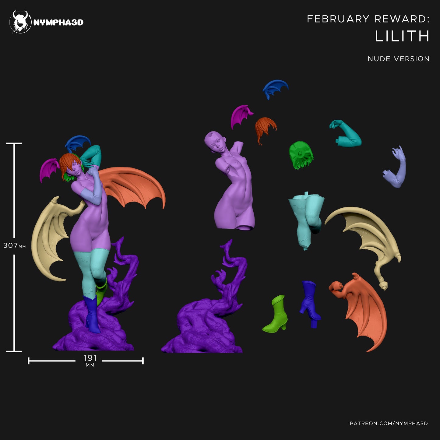 Lilith Aensland parts layout NSFW separated components wings body base display