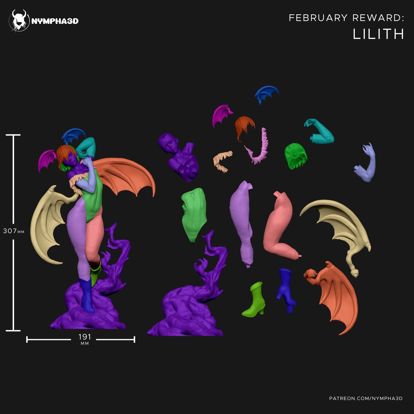 Lilith Aensland parts layout separated components wings body base display
