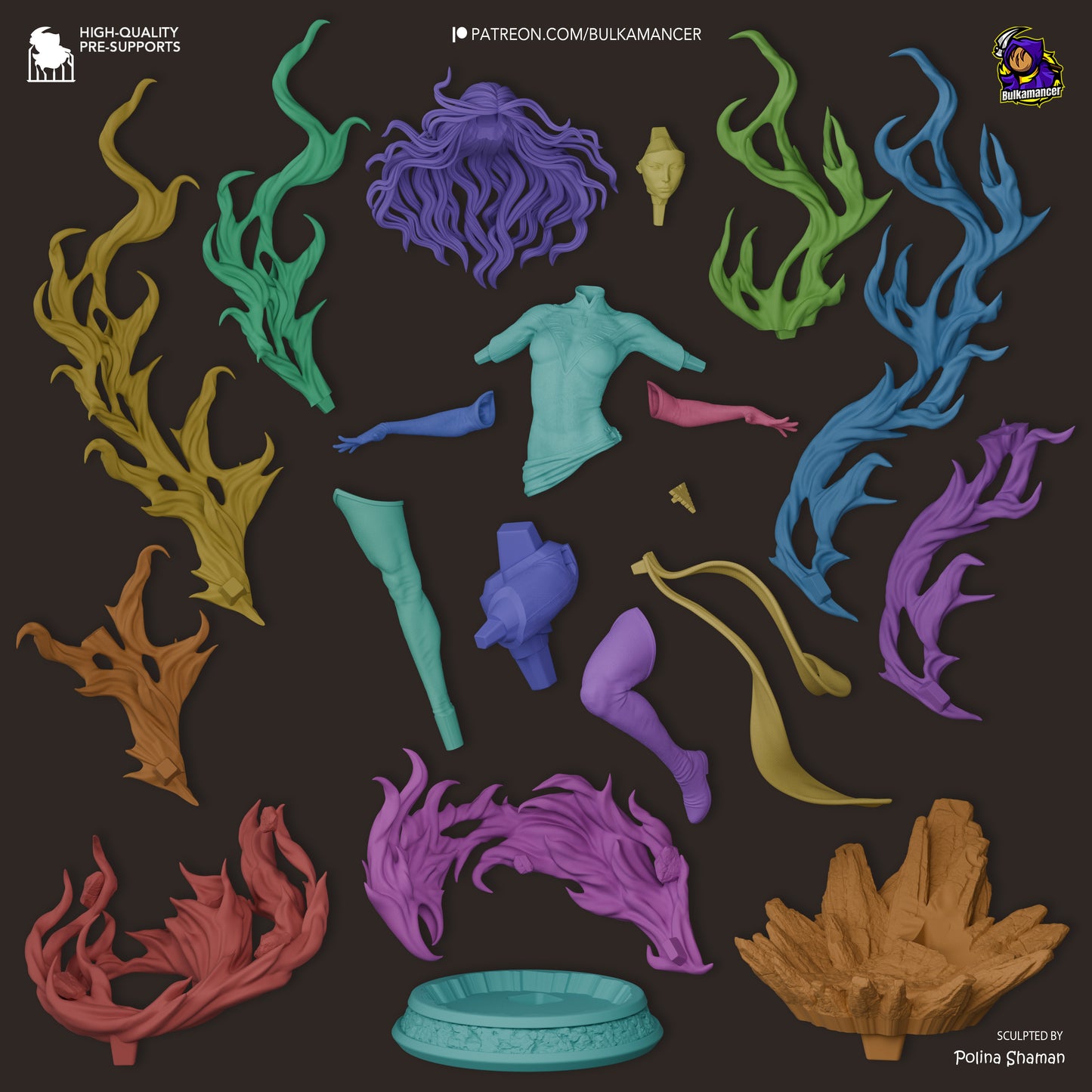 Dark Phoenix exploded parts layout showing modular statue components and flame assemblies