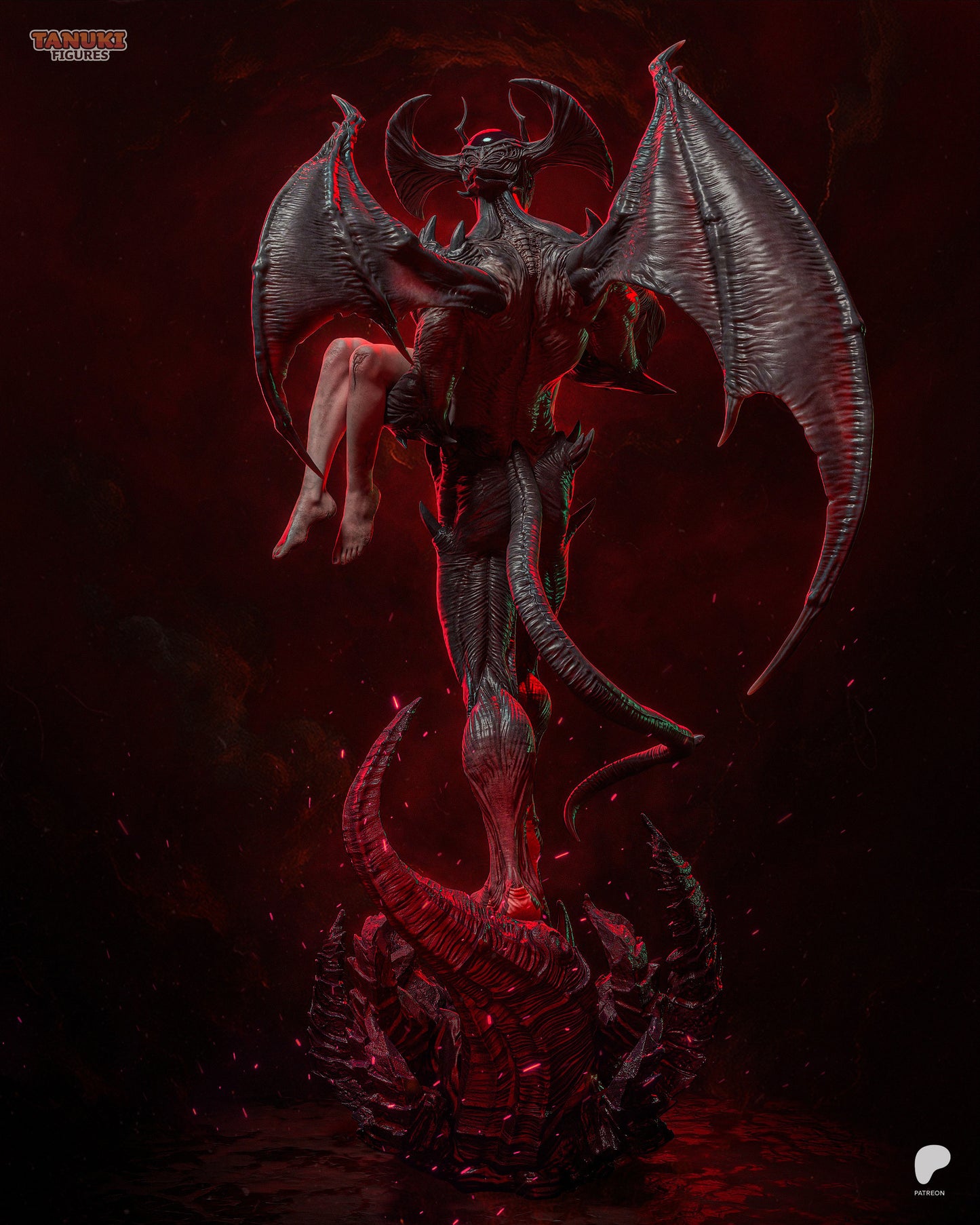 Devilman collectible figure rear angle showcasing bat-like wings, tail, and detailed sculpt of muscular demonic anatomy.